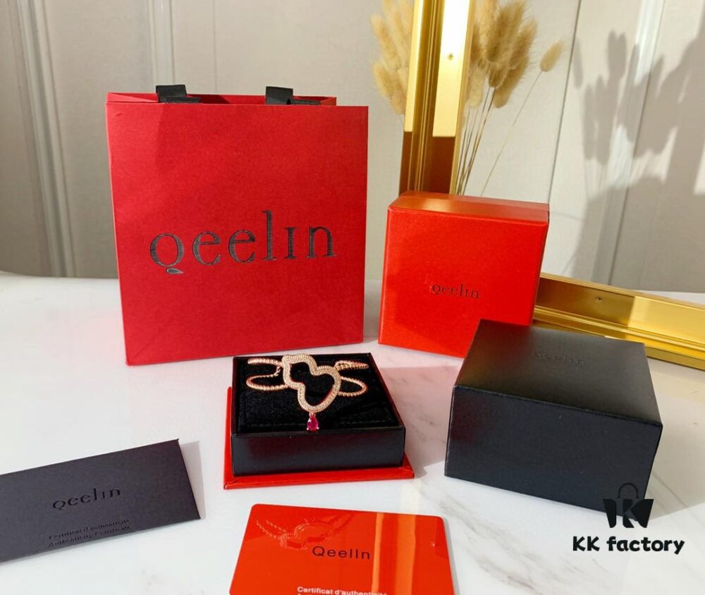 Qeelin Wulu Rose Gold Gourd Open Bangle Bracelet in 925 Sterling Silver with 18K Gold Plating