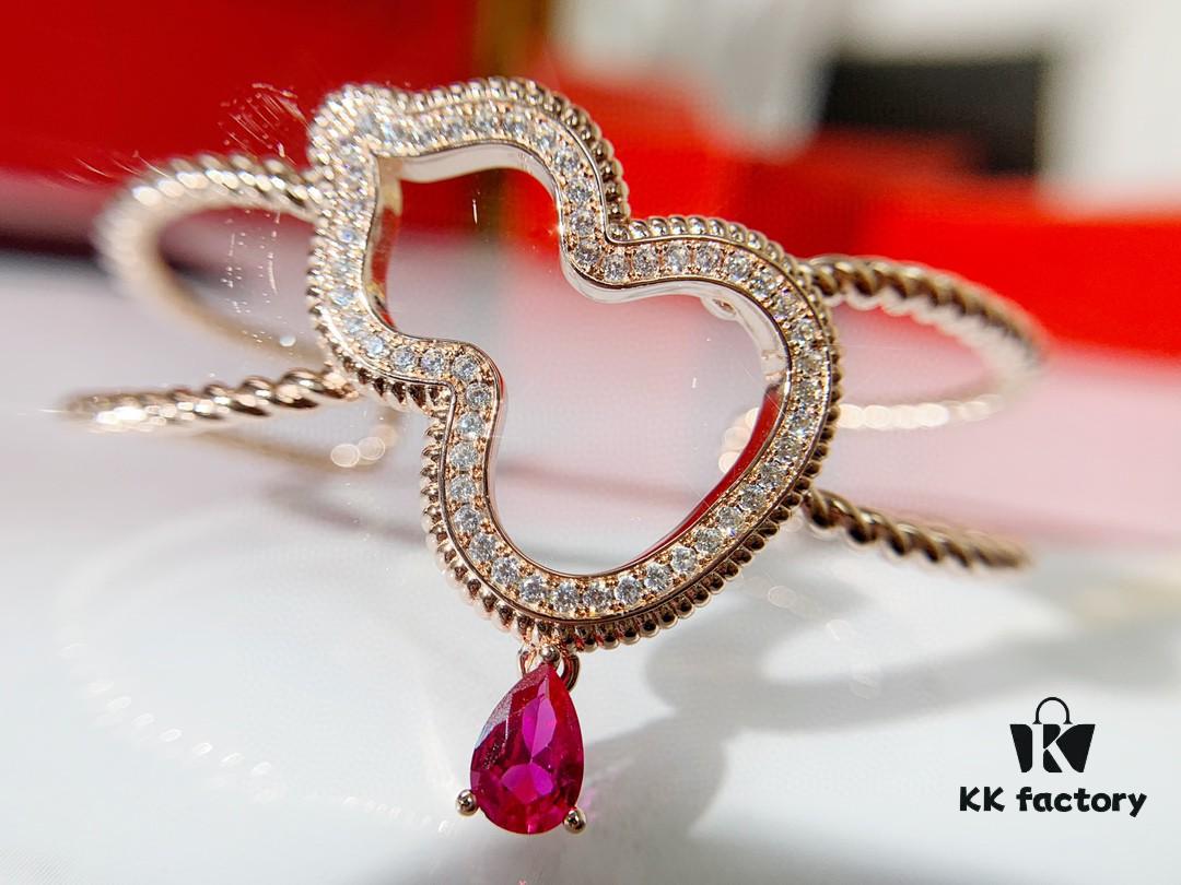 Qeelin Wulu Rose Gold Gourd Open Bangle Bracelet in 925 Sterling Silver with 18K Gold Plating