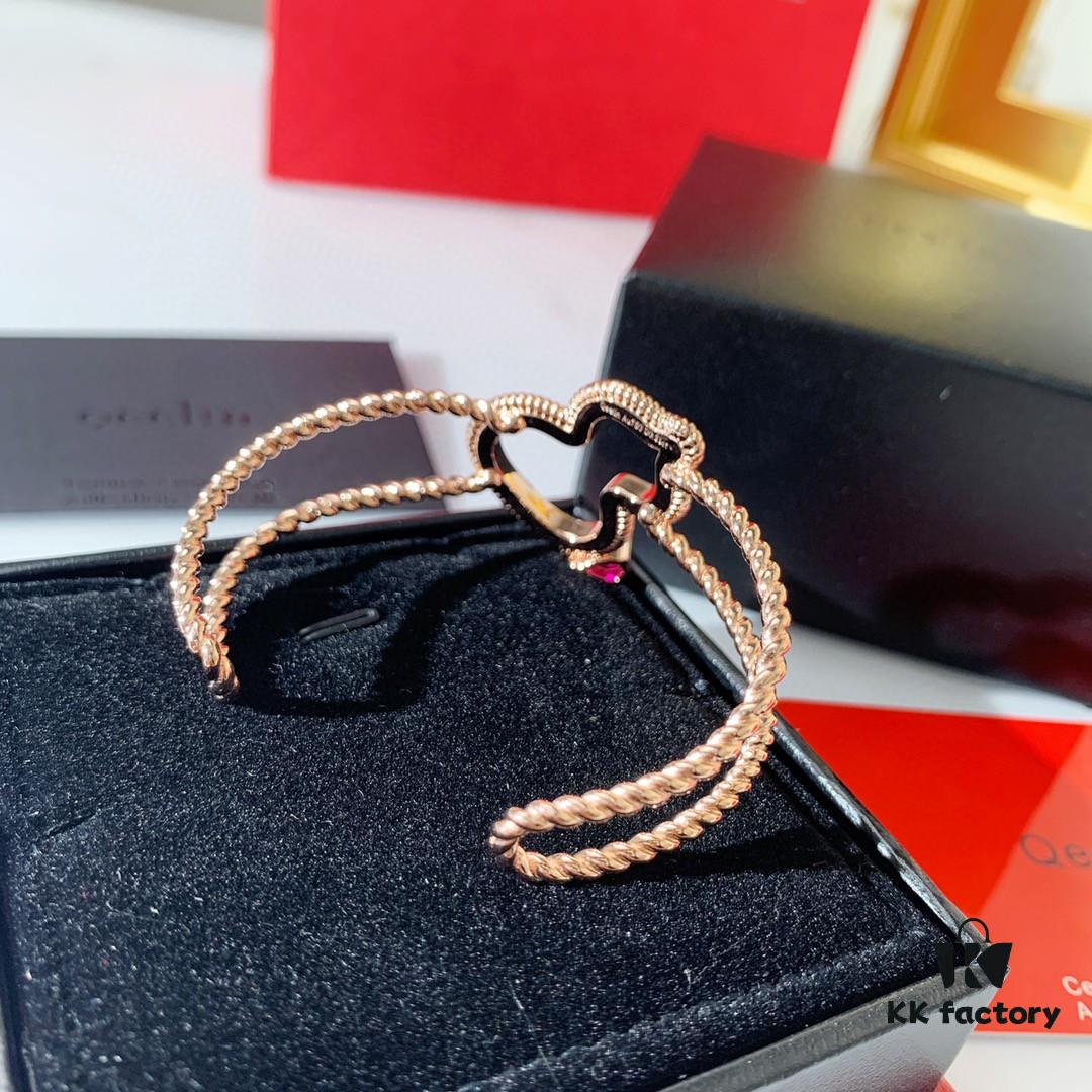 Qeelin Wulu Rose Gold Gourd Open Bangle Bracelet in 925 Sterling Silver with 18K Gold Plating