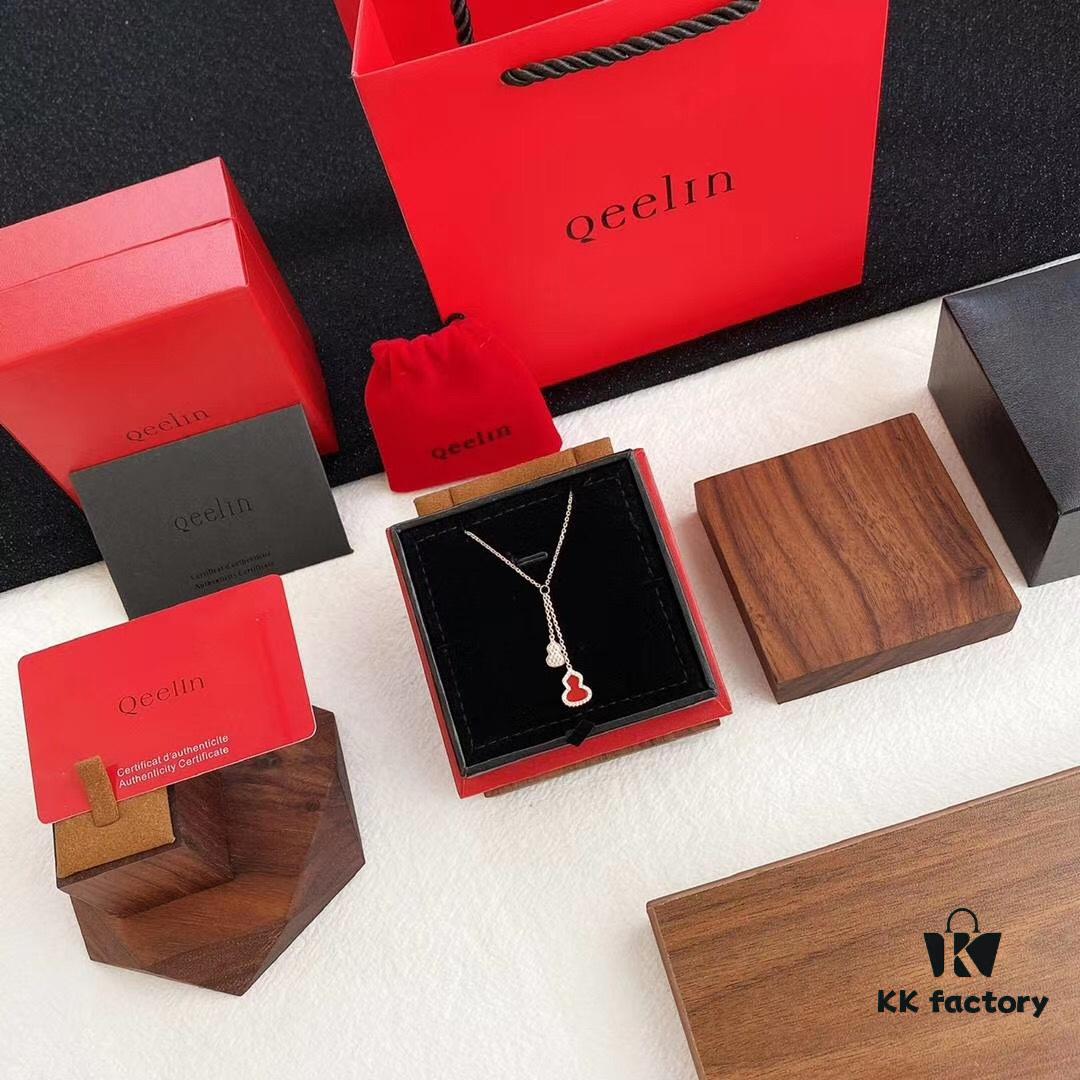 New Arrival Qeelin Kylin Green Jadeite Double Gourd Necklace