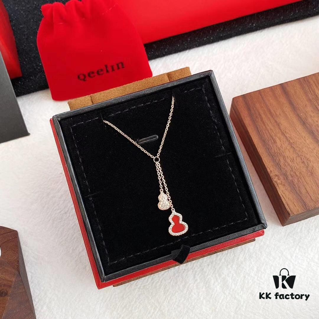 New Arrival Qeelin Kylin Green Jadeite Double Gourd Necklace