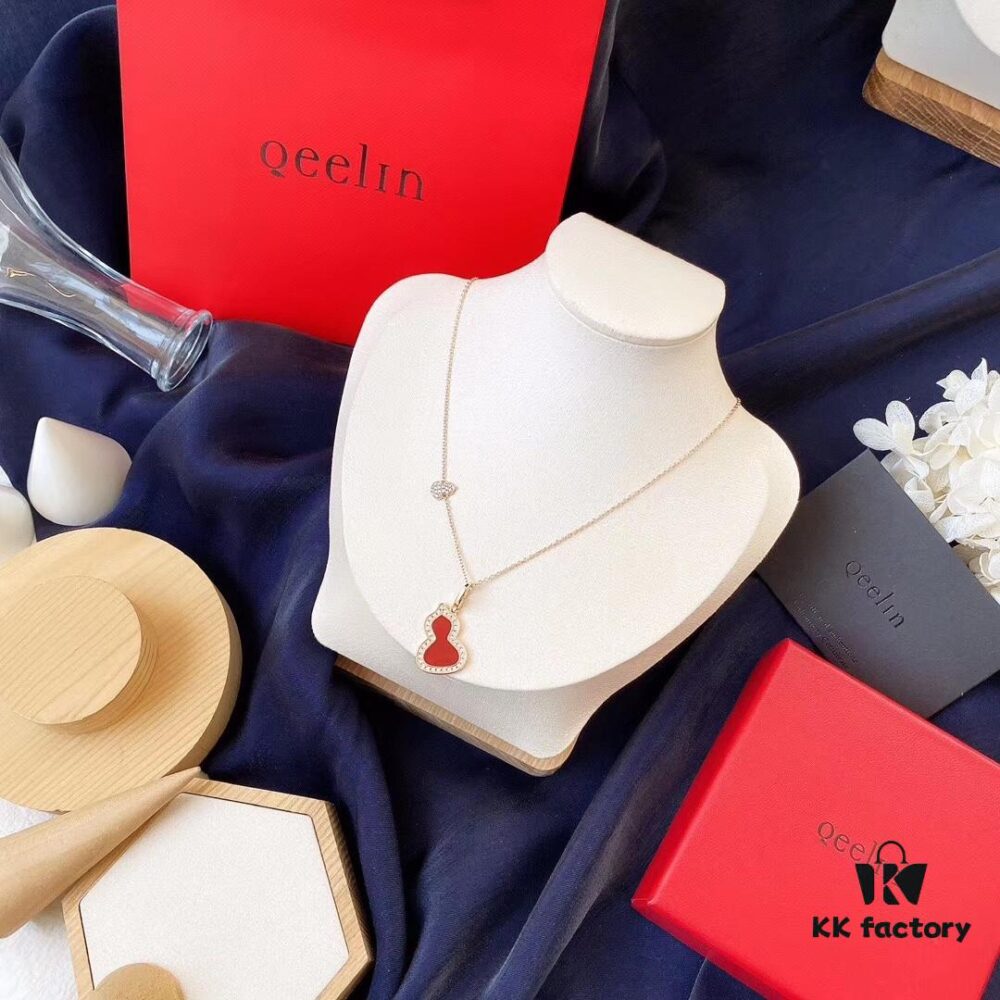 S925 Silver Plated with K Gold [Kylin Bestseller] Qeeline Kylin Large Gourd Red Agate Necklace