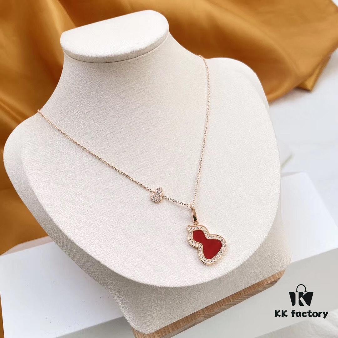 S925 Silver Plated with K Gold [Kylin Bestseller] Qeeline Kylin Large Gourd Red Agate Necklace
