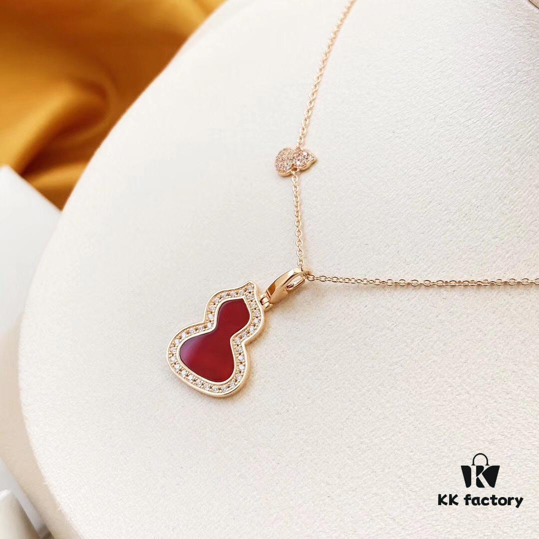 S925 Silver Plated with K Gold [Kylin Bestseller] Qeeline Kylin Large Gourd Red Agate Necklace