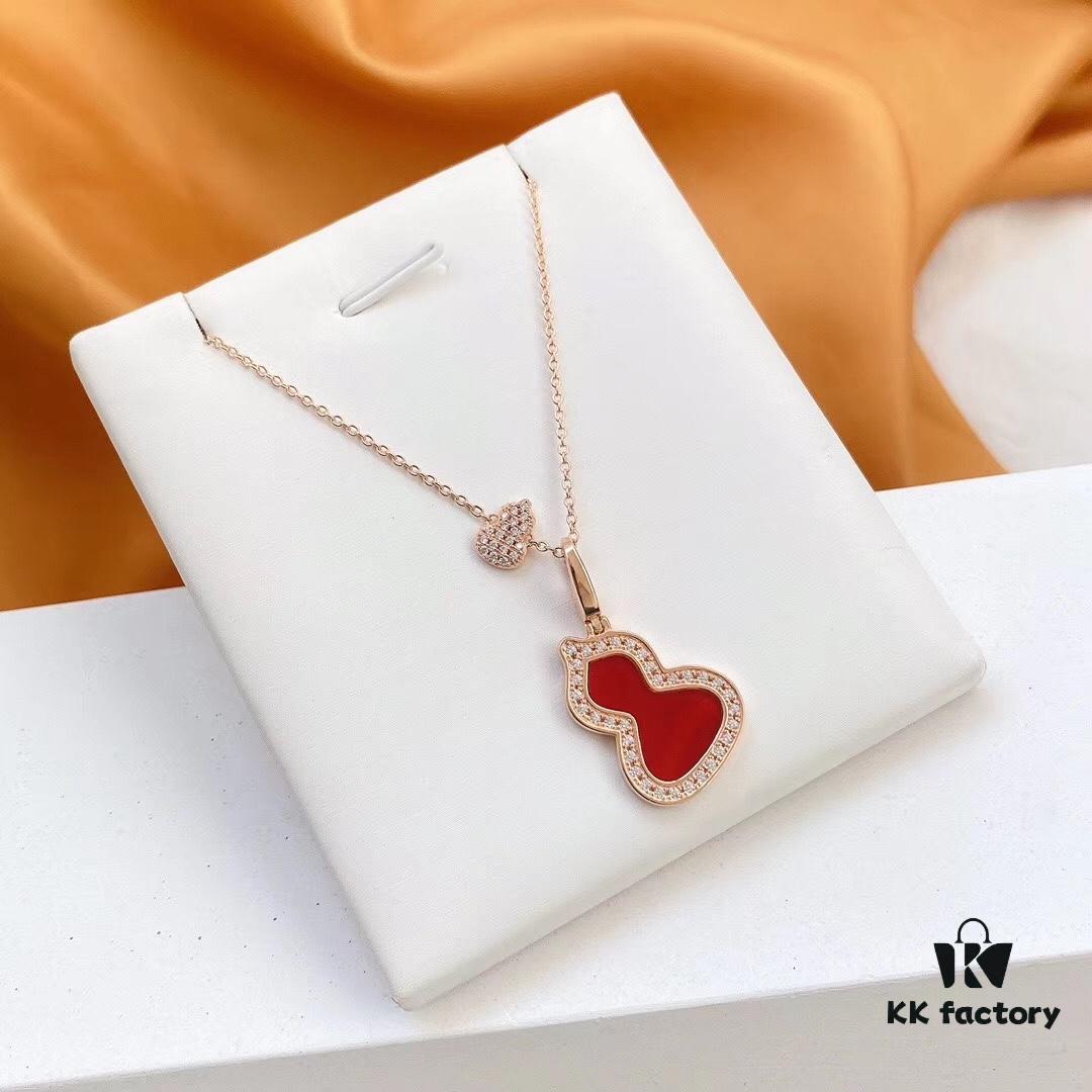 S925 Silver Plated with K Gold [Kylin Bestseller] Qeeline Kylin Large Gourd Red Agate Necklace