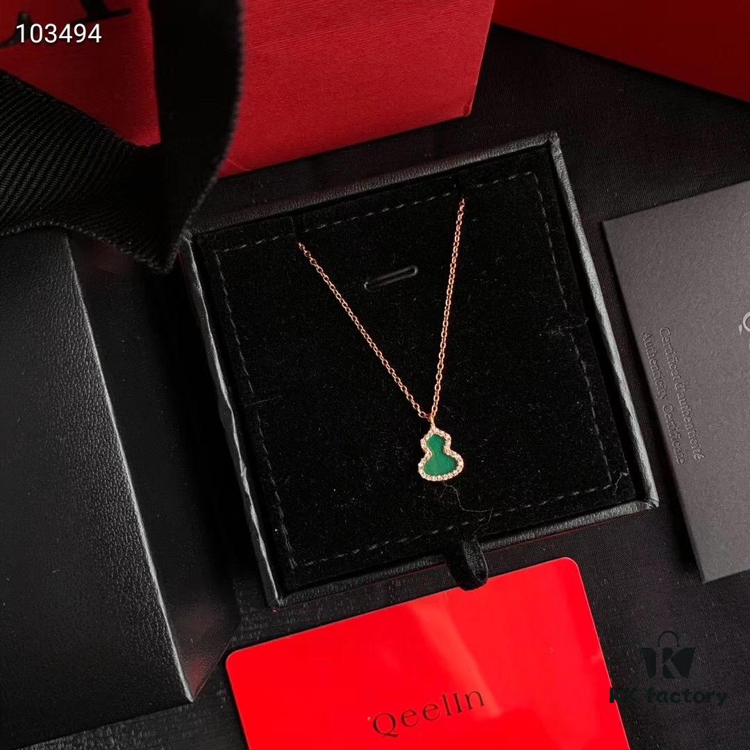 Qeelin Wulu Necklace and Stud Earrings in Sterling Silver – Elegant Design with Green Chalcedony and Swarovski Crystals