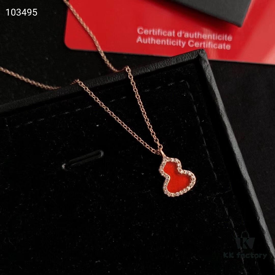 Qeelin Lucky Gourd Necklace and Stud Earrings in Sterling Silver – Elegant Design with Red Carnelian and Swarovski Crystals