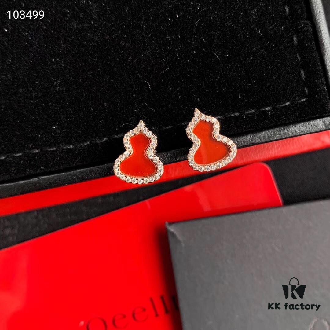 Qeelin Lucky Gourd Necklace and Stud Earrings in Sterling Silver – Elegant Design with Red Carnelian and Swarovski Crystals