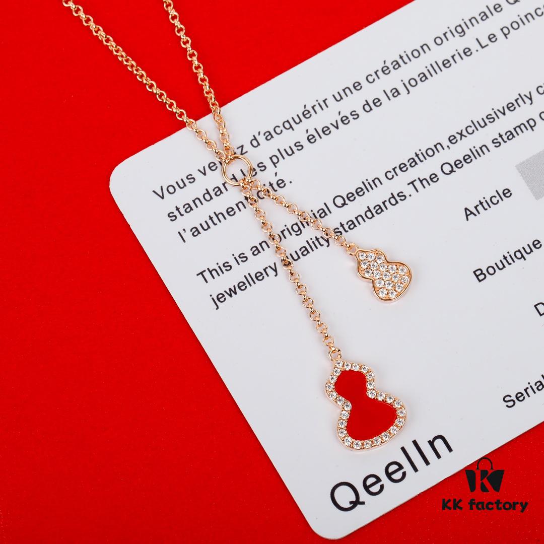 Qeeli@ Kirin Gourd Jewelry Combines Chinese Elements with Modern Design, Red Agate in Wulu Shape Resembles Brilliant Red Leaves and Blooming Flowers, Adorned for Spring Blessings, Crafted in 925 Sterling Silver