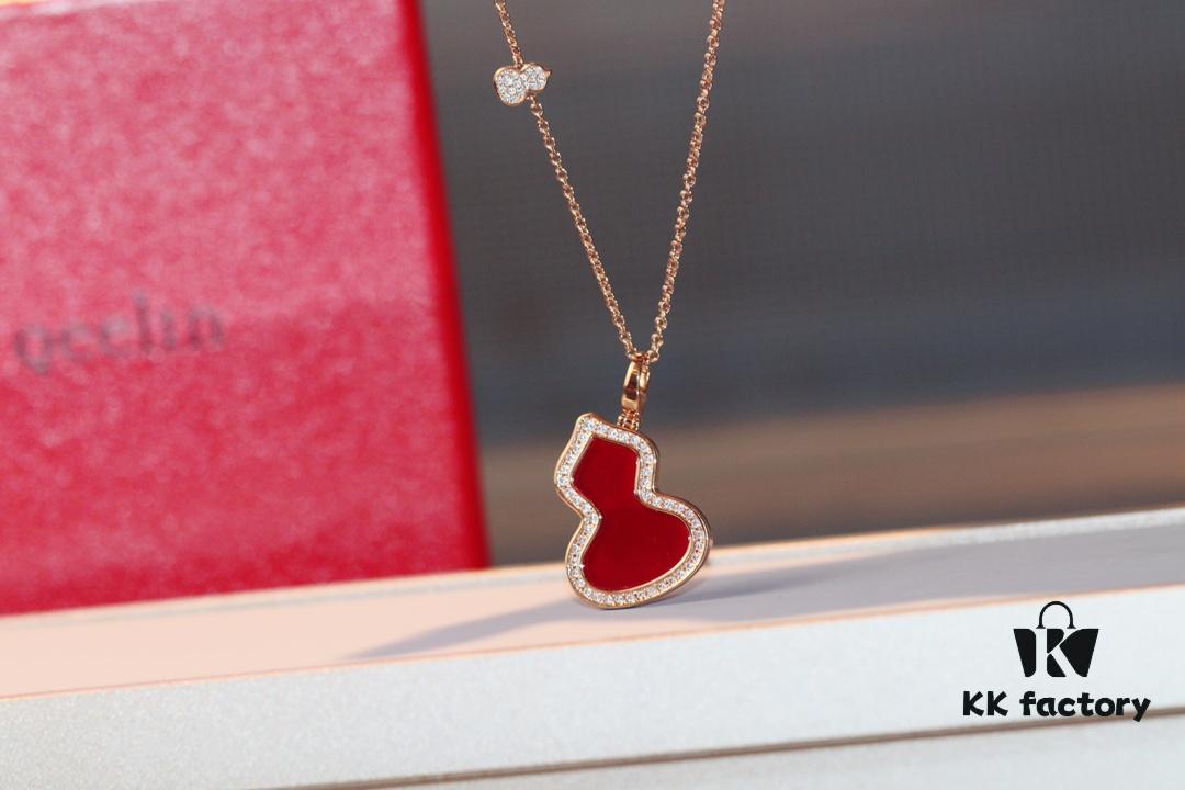 Kirin Gourd Necklace with Detachable Pendant, Natural Carnelian and Jade Options, Diamond-Encrusted Mini Gourd Charm on Chunky Chain