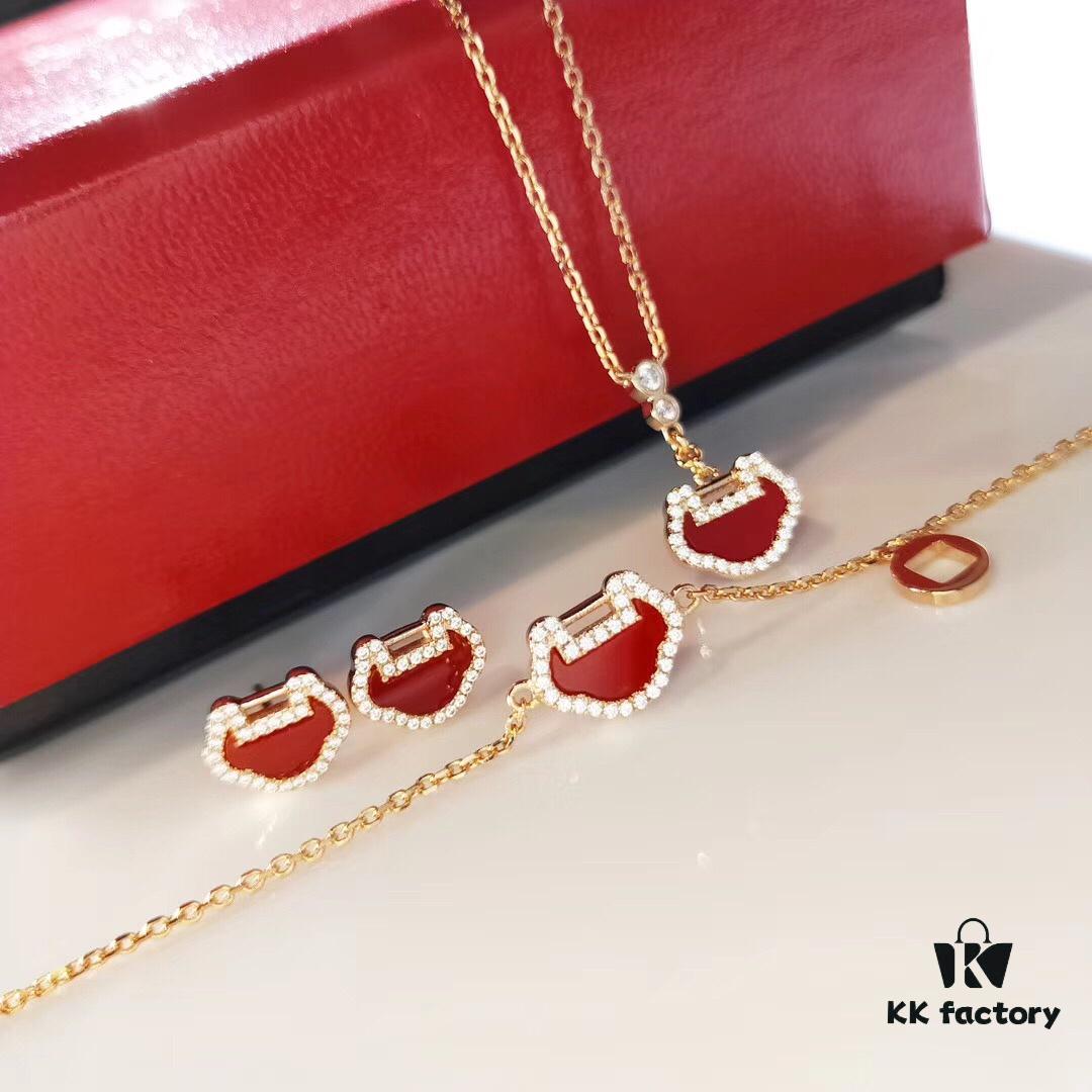 Mini Auspicious Peace Lock Red Agate Set