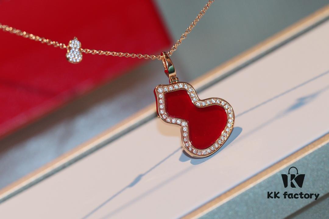 Kirin Gourd Necklace with Detachable Pendant, Natural Carnelian and Jade Options, Diamond-Encrusted Mini Gourd Charm on Chunky Chain