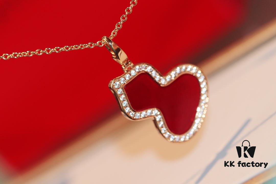 Kirin Gourd Necklace with Detachable Pendant, Natural Carnelian and Jade Options, Diamond-Encrusted Mini Gourd Charm on Chunky Chain