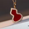 Kirin Gourd Necklace with Detachable Pendant, Natural Carnelian and Jade Options, Diamond-Encrusted Mini Gourd Charm on Chunky Chain