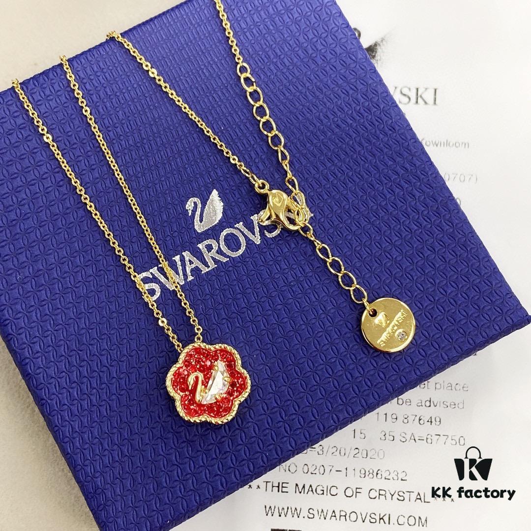 2 pcs Original Design SWAROVSKI 2021 New Year Flower of Fortune Necklace - Chinese New Year Red Limited Edition in Collaboration with The Palace Museum