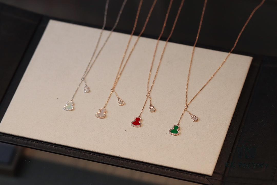 Kirin New Double Gourd Necklace, Lucky Jewelry with Carnelian and Diamond Accents