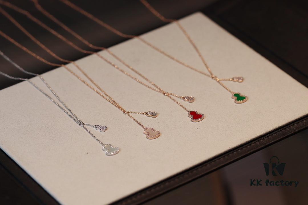 Kirin New Double Gourd Necklace, Lucky Jewelry with Carnelian and Diamond Accents