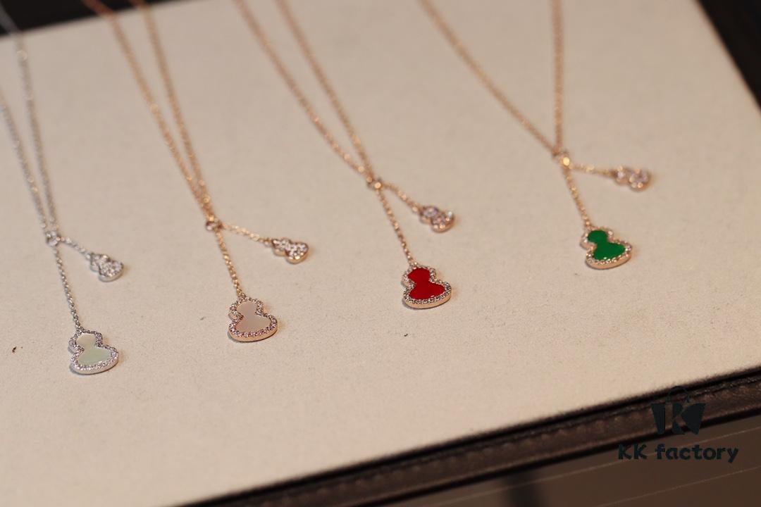 Kirin New Double Gourd Necklace, Lucky Jewelry with Carnelian and Diamond Accents