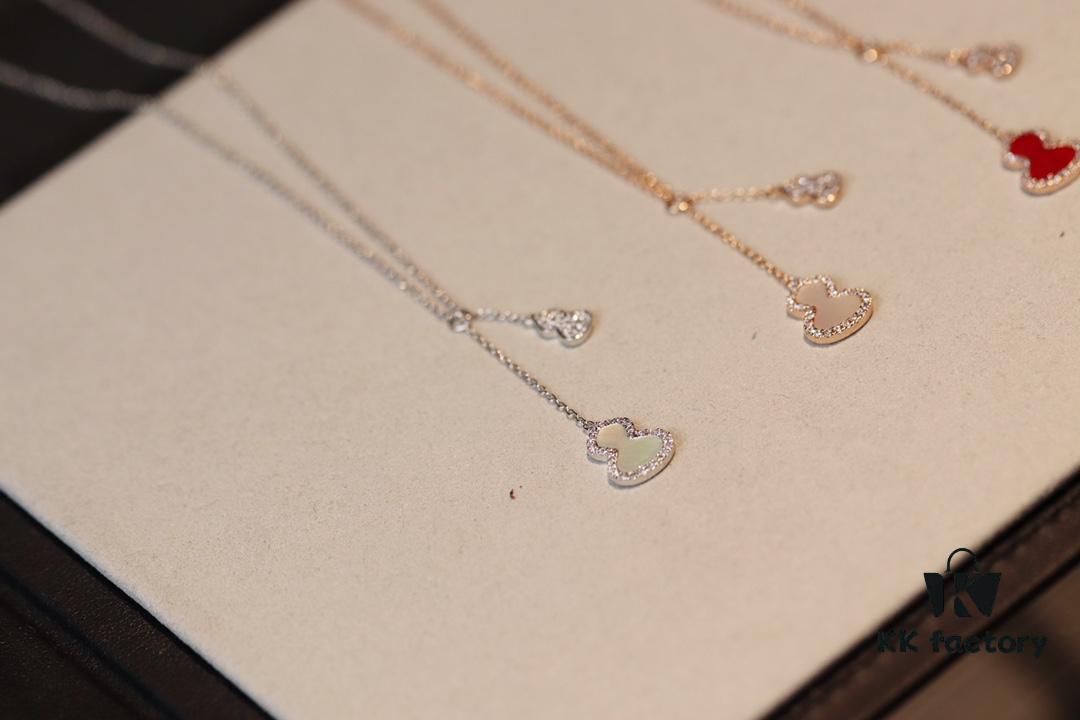 Kirin New Double Gourd Necklace, Lucky Jewelry with Carnelian and Diamond Accents