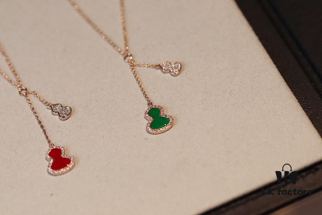 Kirin New Double Gourd Necklace, Lucky Jewelry with Carnelian and Diamond Accents