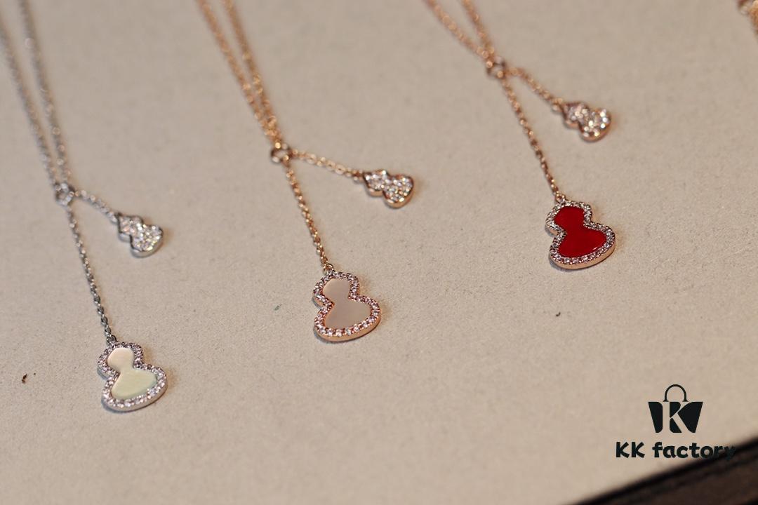 Kirin New Double Gourd Necklace, Lucky Jewelry with Carnelian and Diamond Accents