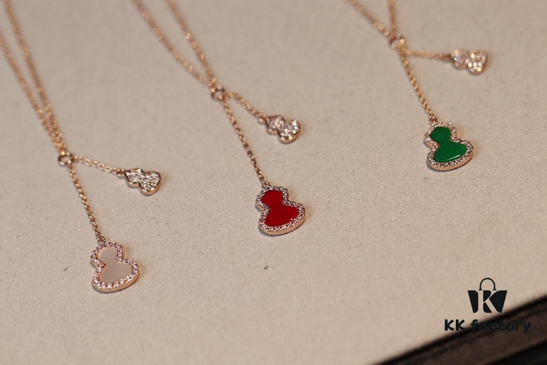 Kirin New Double Gourd Necklace, Lucky Jewelry with Carnelian and Diamond Accents