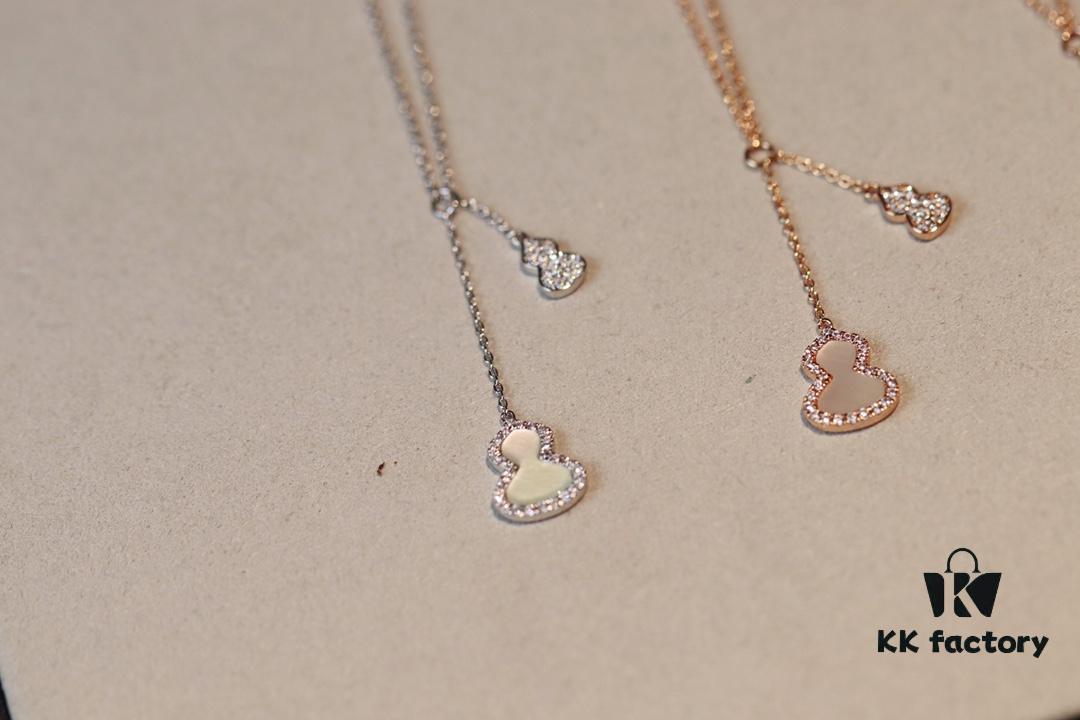 Kirin New Double Gourd Necklace, Lucky Jewelry with Carnelian and Diamond Accents