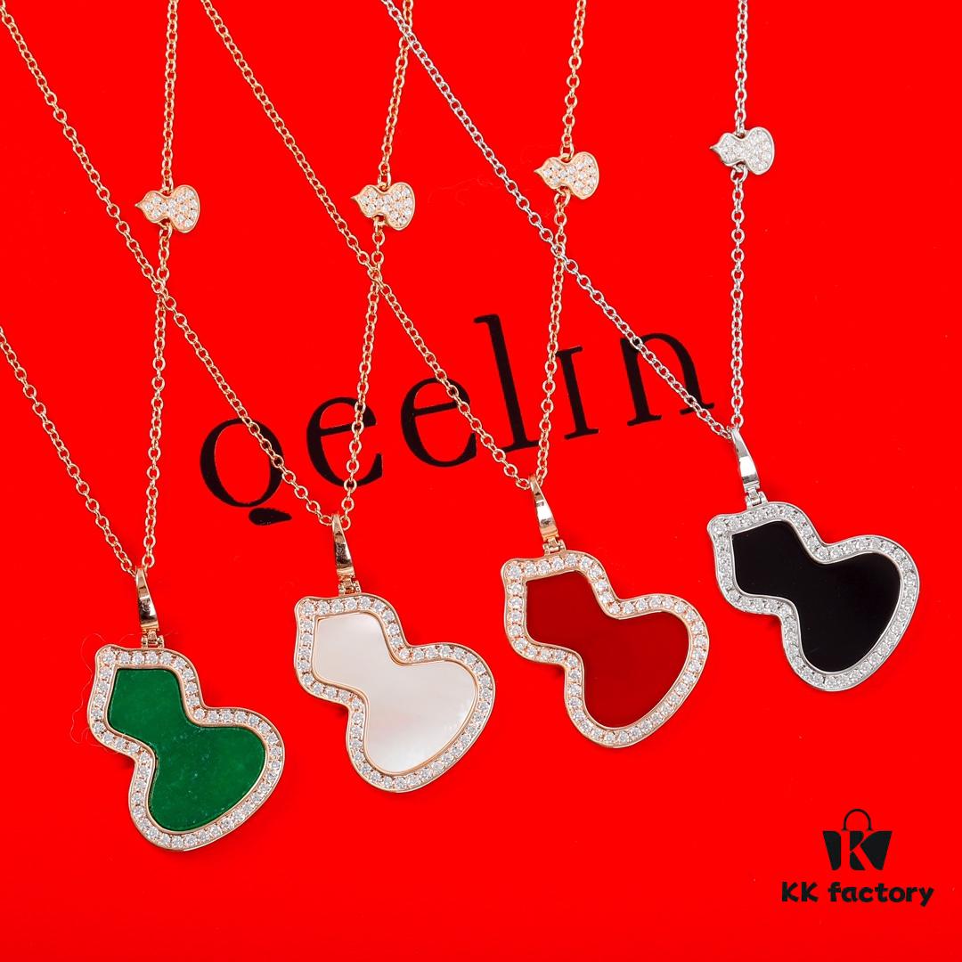 Double Gourd Necklace Qeeli@ Kirin Gourd Jewelry Combines Chinese Elements with Modern Design, Red Agate in Gourd Shape Resembling Vibrant Red Leaves and Blooming Flowers