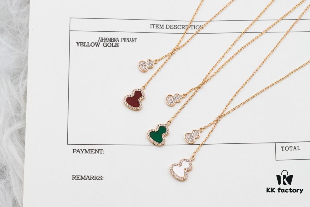 Kirin Gourd Pendant Necklace with Tassel - V Gold Plated 18K, Embedded with High-Carbon Brilliant Cut Diamonds and Natural Green Jade, White Agate, Red Carnelian