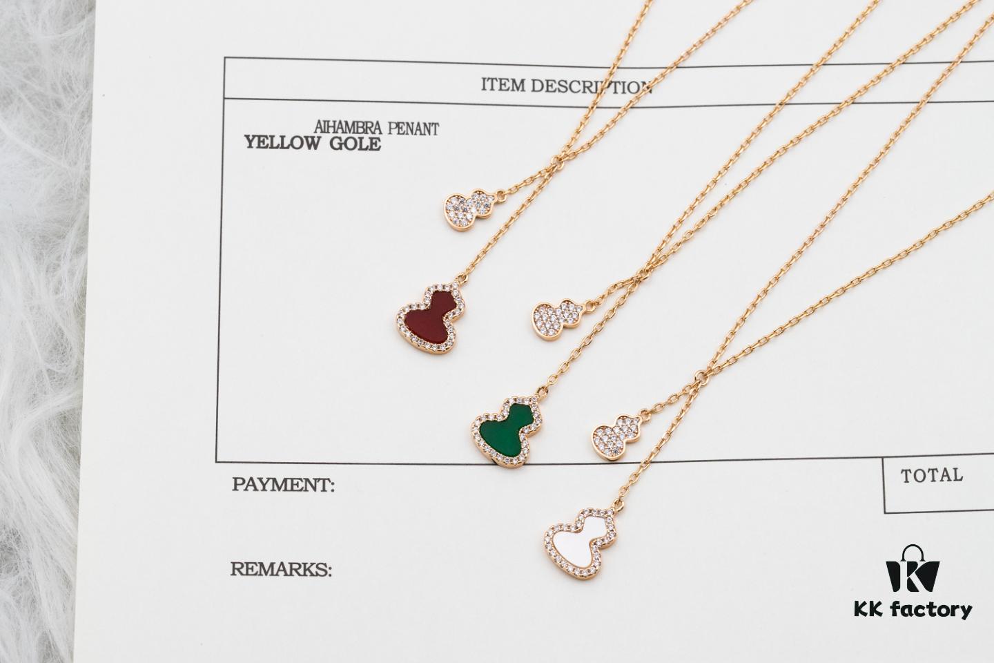 Kirin Gourd Pendant Necklace with Tassel - V Gold Plated 18K, Embedded with High-Carbon Brilliant Cut Diamonds and Natural Green Jade, White Agate, Red Carnelian