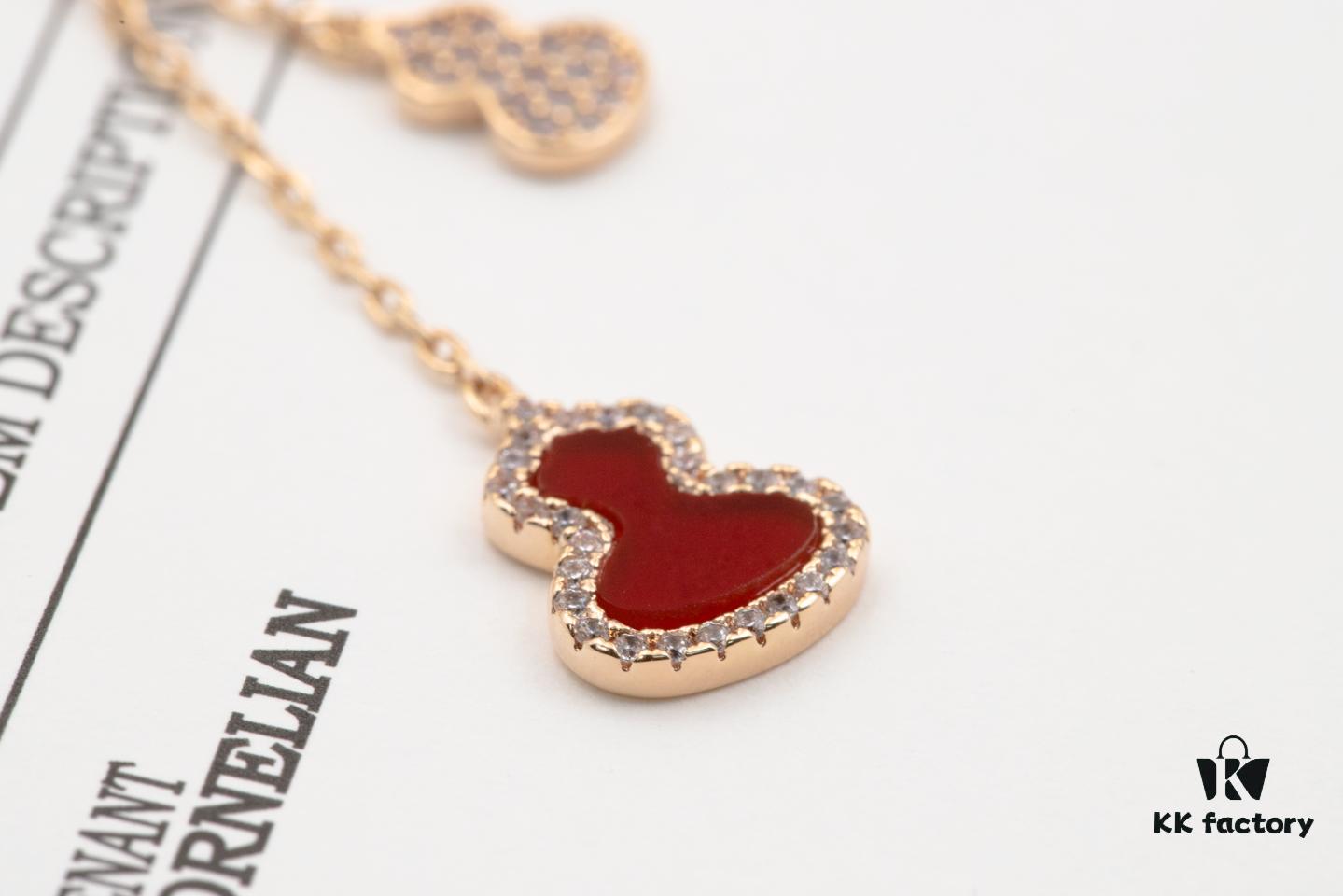 Kirin Gourd Pendant Necklace with Tassel - V Gold Plated 18K, Embedded with High-Carbon Brilliant Cut Diamonds and Natural Green Jade, White Agate, Red Carnelian