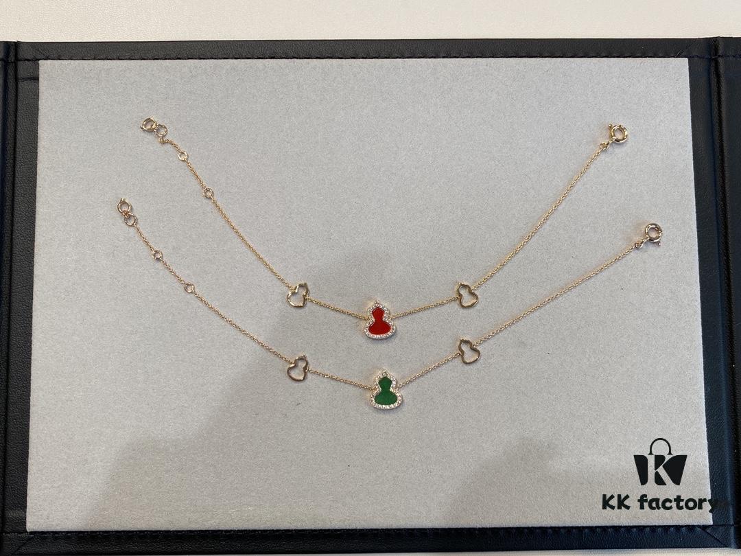 Gourd Pendant for Wealth and Good Fortune, Full V-Gold Plating with Upgraded 0.5 Micron Thick Gold and Palladium, Rose Gold Tone, Natural Stones Including Deep-Sea White Mother-of-Pearl, Red Carnelian, Black Onyx, Green Jade, Bracelet Size 15-18.5cm