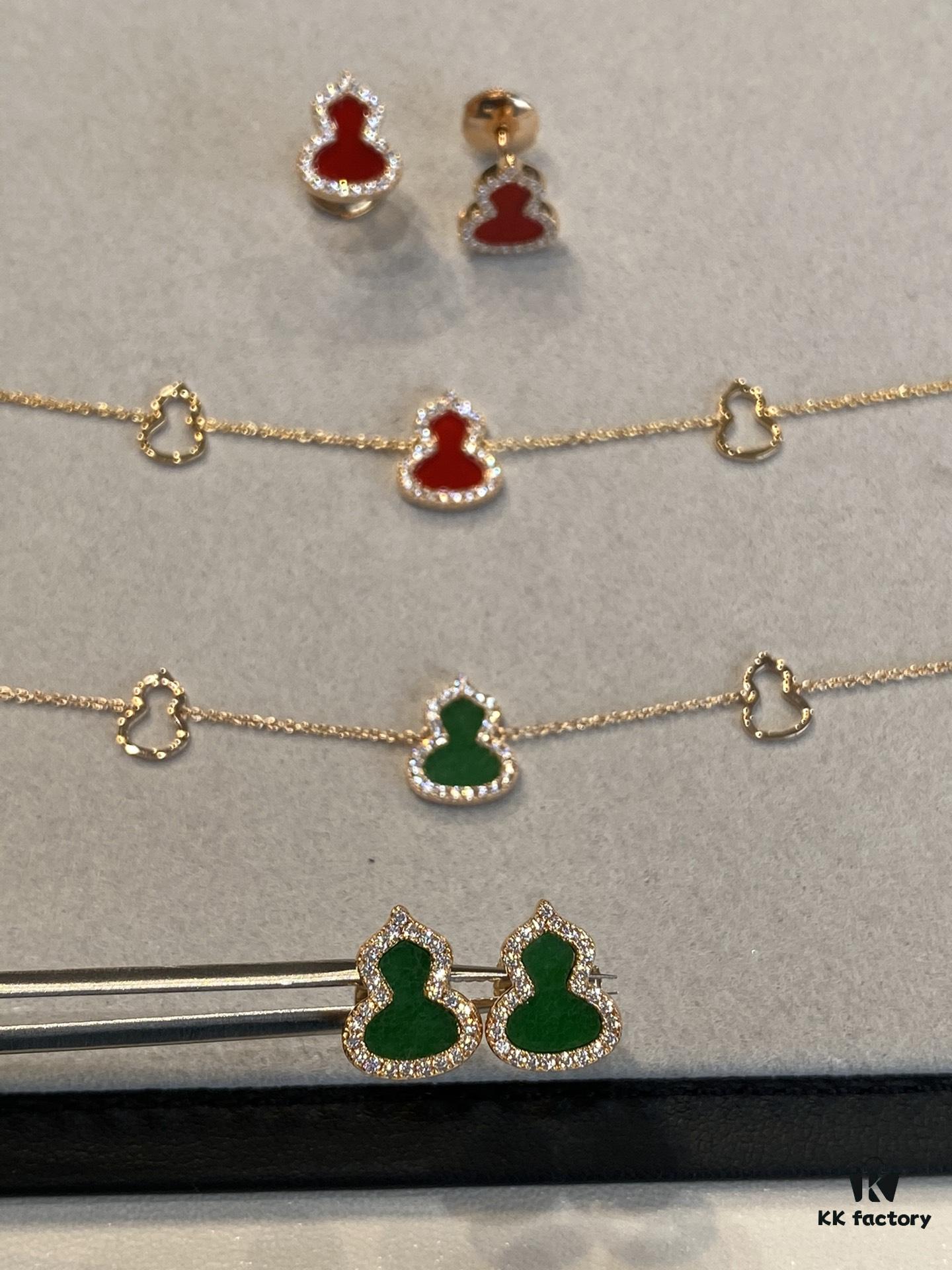 Gourd Pendant for Wealth and Good Fortune, Full V-Gold Plating with Upgraded 0.5 Micron Thick Gold and Palladium, Rose Gold Tone, Natural Stones Including Deep-Sea White Mother-of-Pearl, Red Carnelian, Black Onyx, Green Jade, Bracelet Size 15-18.5cm