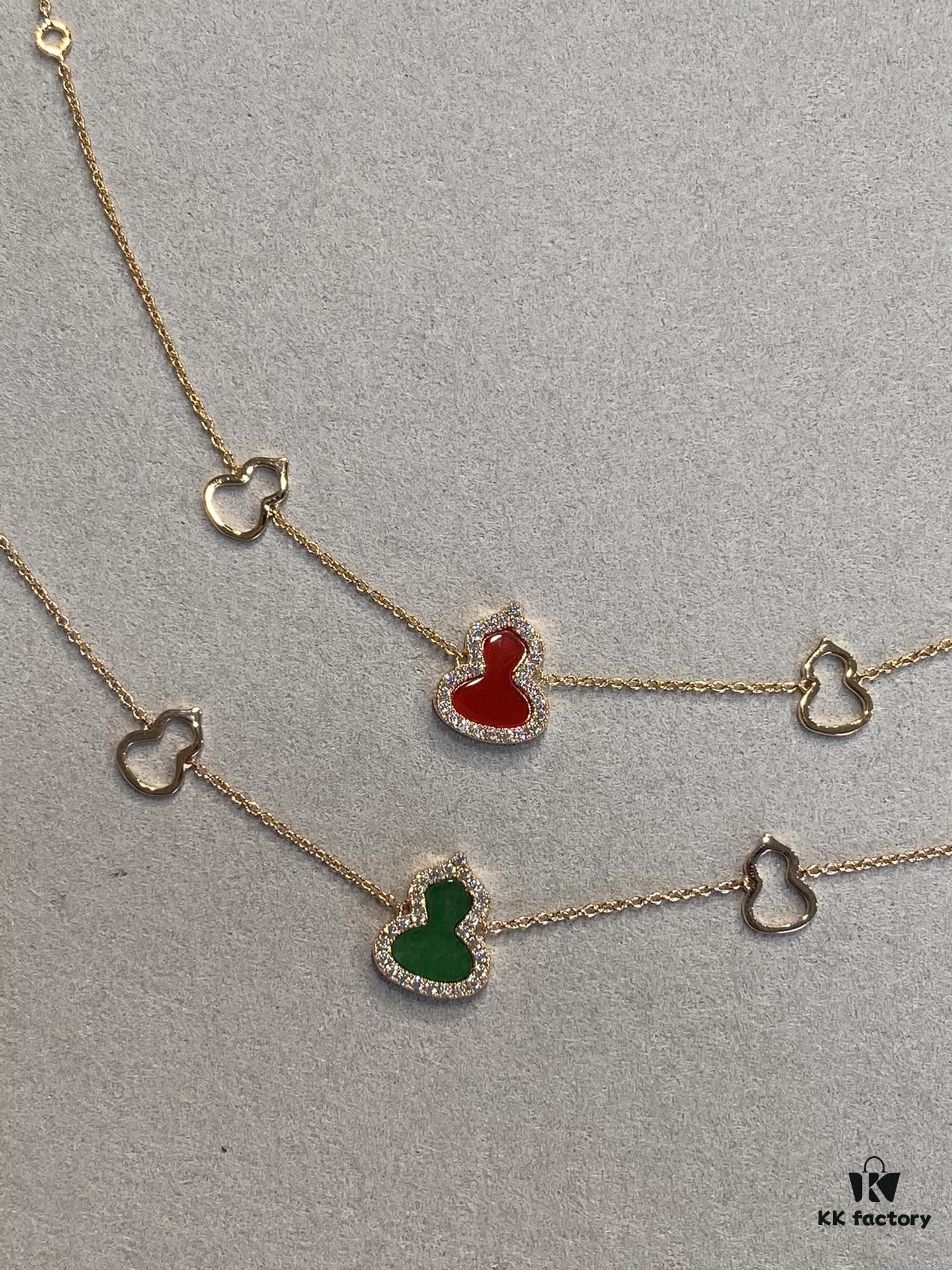 Gourd Pendant for Wealth and Good Fortune, Full V-Gold Plating with Upgraded 0.5 Micron Thick Gold and Palladium, Rose Gold Tone, Natural Stones Including Deep-Sea White Mother-of-Pearl, Red Carnelian, Black Onyx, Green Jade, Bracelet Size 15-18.5cm