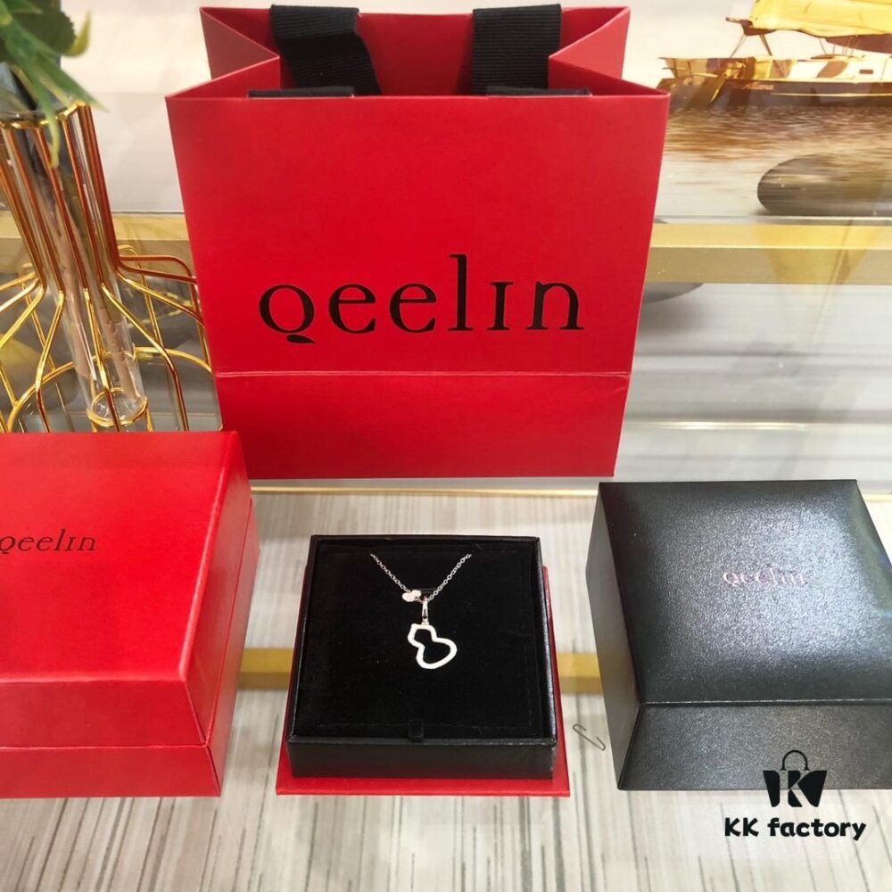 Kirin New Hollowed Gourd Necklace Medium Size, V Gold Plated with Rose Gold and White Gold Options