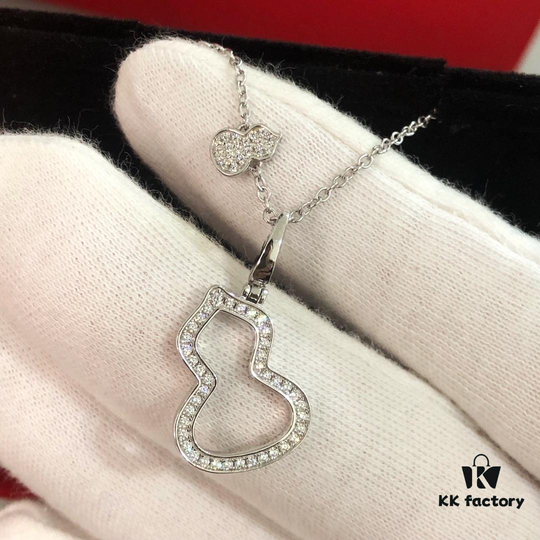 Kirin New Hollowed Gourd Necklace Medium Size, V Gold Plated with Rose Gold and White Gold Options