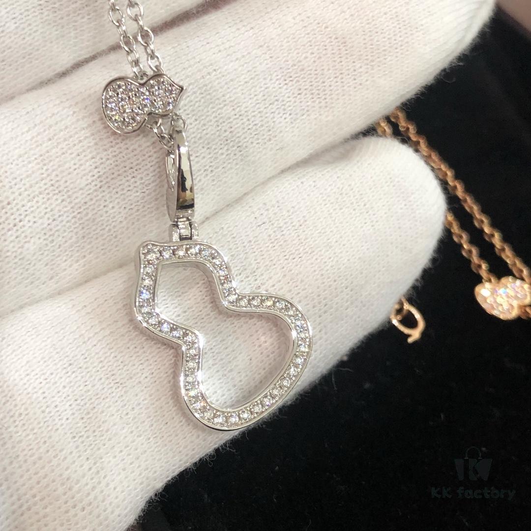 Kirin New Hollowed Gourd Necklace Medium Size, V Gold Plated with Rose Gold and White Gold Options