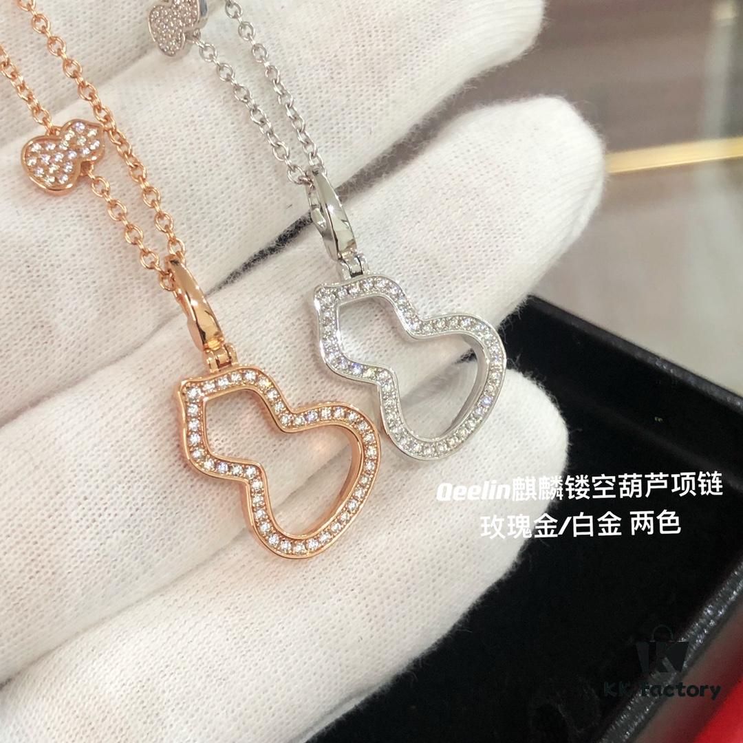 Kirin New Hollowed Gourd Necklace Medium Size, V Gold Plated with Rose Gold and White Gold Options