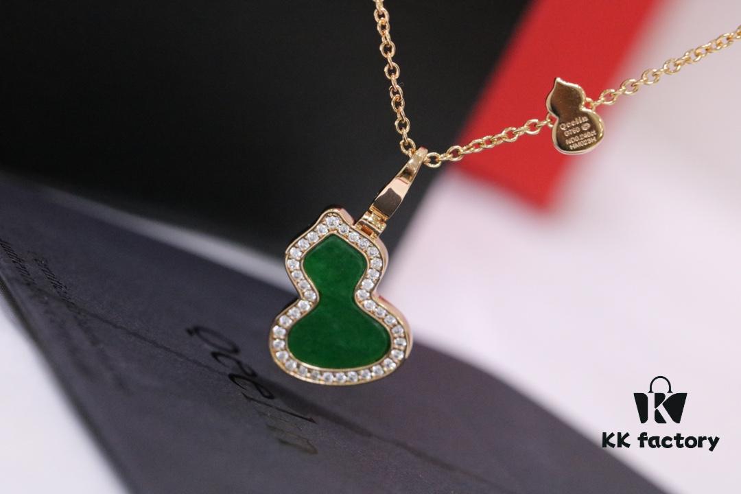 Lucky Gourd Green Jade Necklace - Limited Edition Rose Gold Plated V-Gold Jewelry