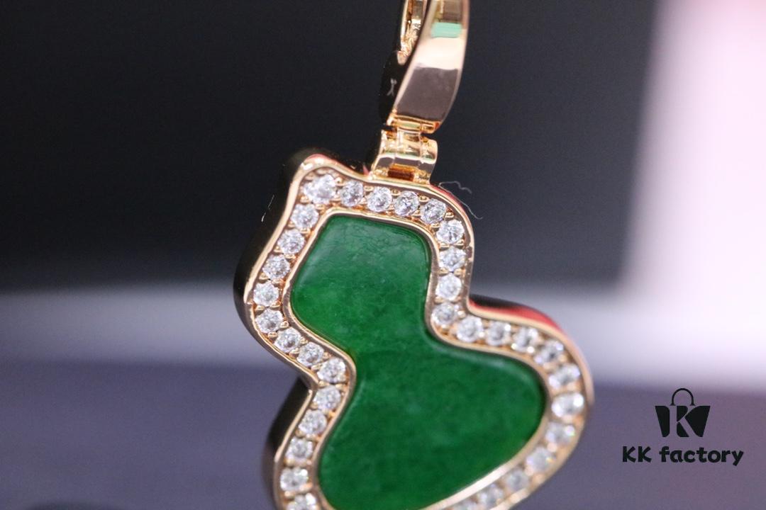 Lucky Gourd Green Jade Necklace - Limited Edition Rose Gold Plated V-Gold Jewelry