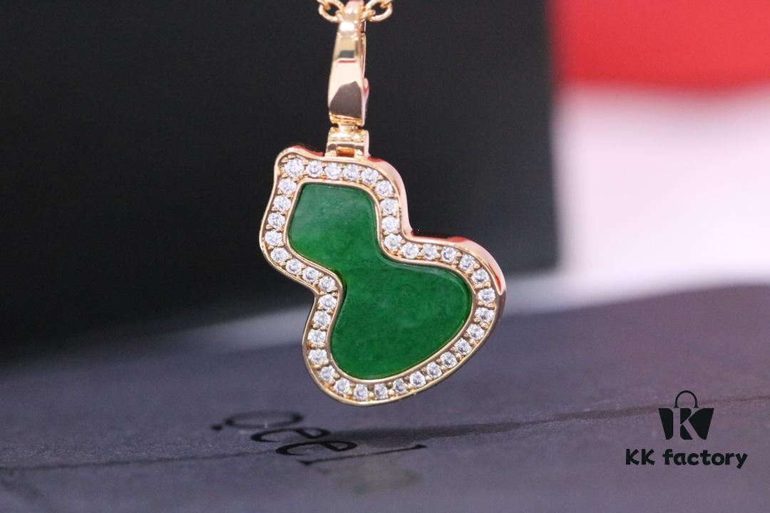 Lucky Gourd Green Jade Necklace - Limited Edition Rose Gold Plated V-Gold Jewelry