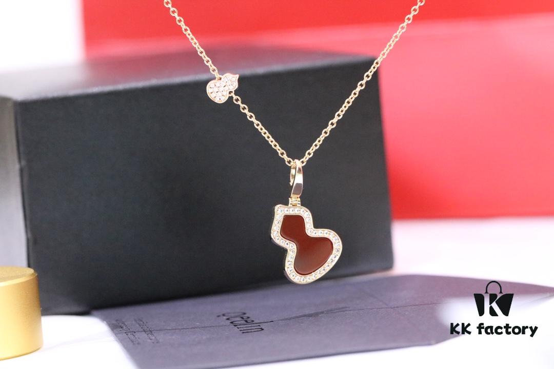 Large Red Agate Gourd Necklace in V-Gold Plated 18K Thick Gold