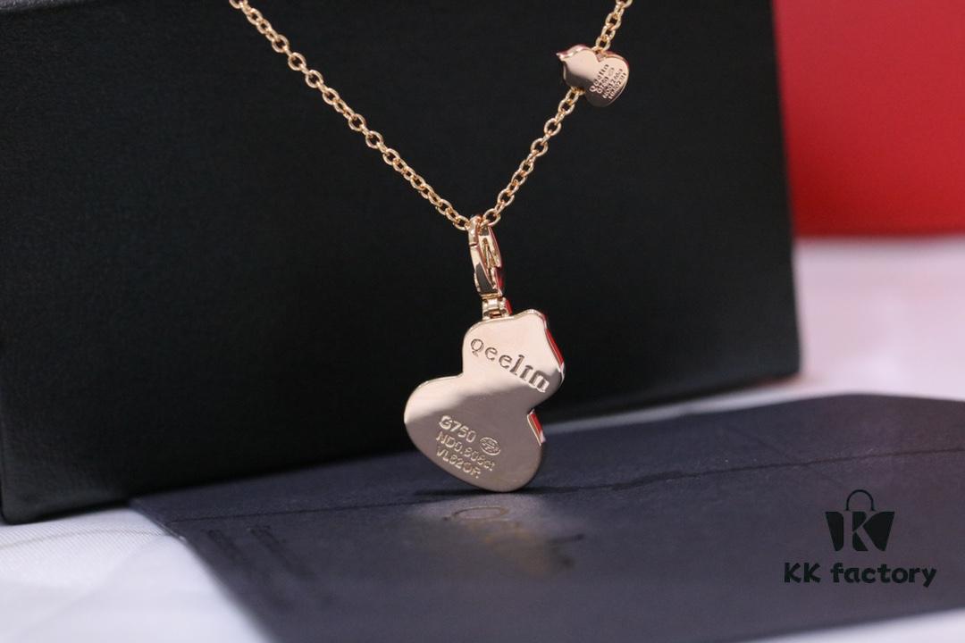 Large Red Agate Gourd Necklace in V-Gold Plated 18K Thick Gold