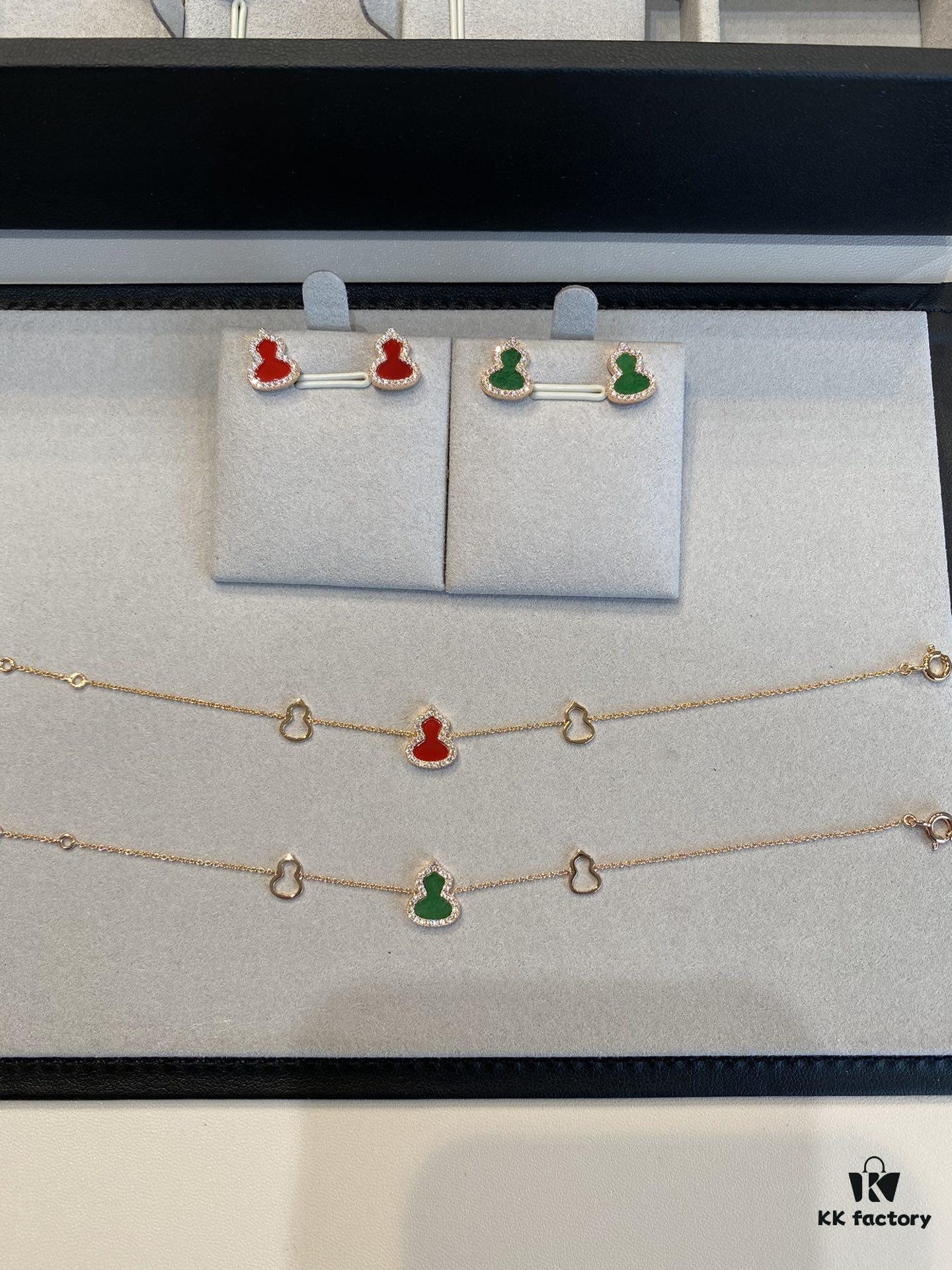 Gourd Pendant for Wealth and Good Fortune, Full V-Gold Plating with Upgraded 0.5 Micron Thick Gold and Palladium, Rose Gold Tone, Natural Stones Including Deep-Sea White Mother-of-Pearl, Red Carnelian, Black Onyx, Green Jade, Bracelet Size 15-18.5cm