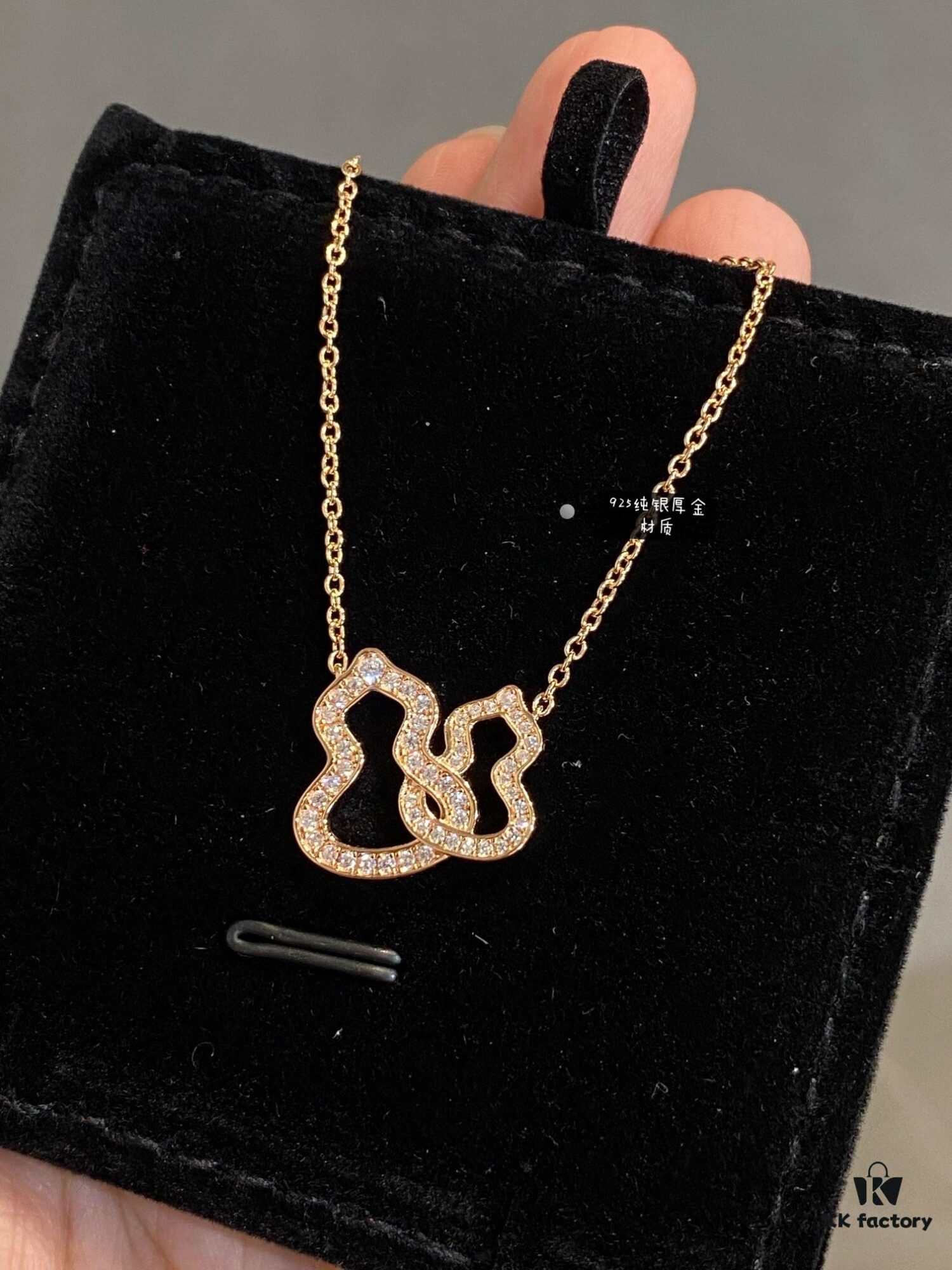 New Arrival Qeeli* Double Gourd Full Diamond Pendant Necklace, Rose Gold/Silver