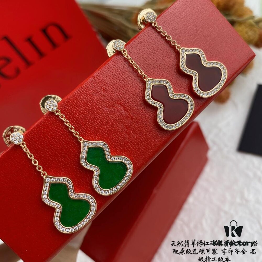 V Gold Material Kylin Large Gourd Earrings with Original UFO Ear Plugs, High Aesthetic Appeal, Excellent Fit, Versatile Style, Thick Gold Plating with Real Gold Texture, Eight Hearts and Eight Arrows High-Carbon Diamonds, Small and Exquisite, Perfect to Pass as Real Gold