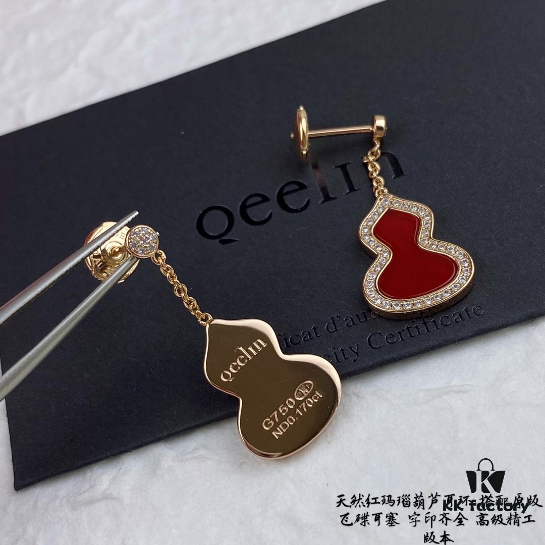 V Gold Material Kylin Large Gourd Earrings with Original UFO Ear Plugs, High Aesthetic Appeal, Excellent Fit, Versatile Style, Thick Gold Plating with Real Gold Texture, Eight Hearts and Eight Arrows High-Carbon Diamonds, Small and Exquisite, Perfect to Pass as Real Gold