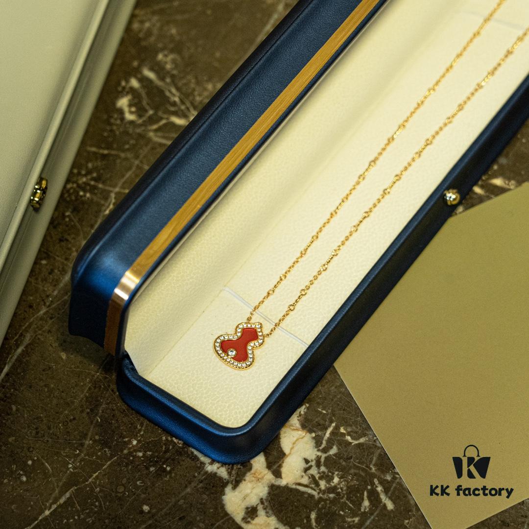 Brand New Wulu Legend Series Gourd Necklace, Rose Gold with Diamond and Red Enamel Accents