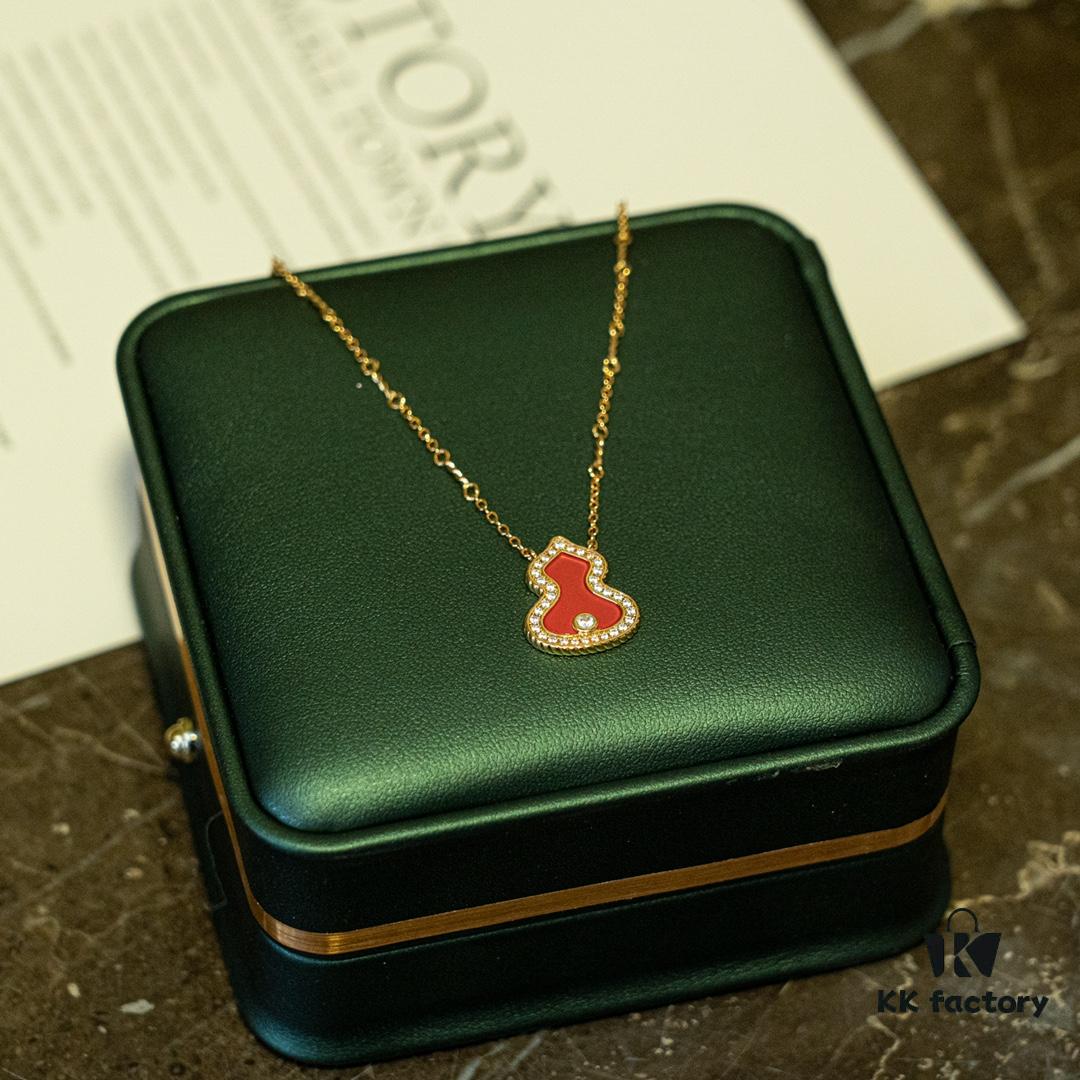 Brand New Wulu Legend Series Gourd Necklace, Rose Gold with Diamond and Red Enamel Accents