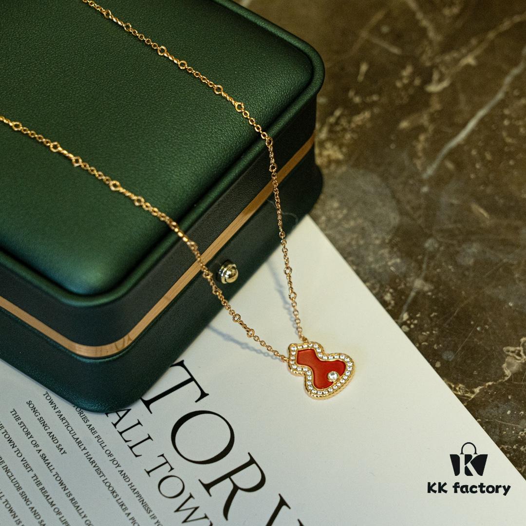 Brand New Wulu Legend Series Gourd Necklace, Rose Gold with Diamond and Red Enamel Accents